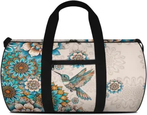 Talayituse Boho Mandala Hummingbird Print Duffel Bag for Women Lightweight Gym Bag Sports Duffel Bag Crossbody Gym Yoga Bag Zipper Overnight Weekender Bag Toiletry Bag for Travel Fitness Workout