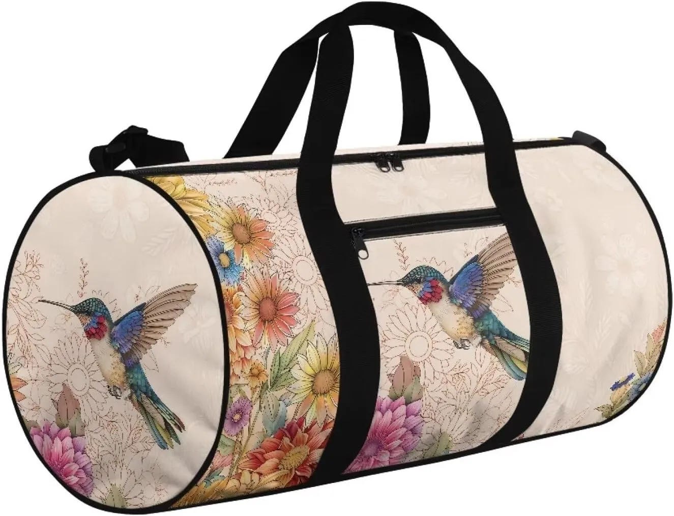 Talayituse Hummingbird Daisy Mandala Print Duffel Bag for Women Waterproof Gym Bag Large Capacity Travel Duffel Bag with Front Zipper Pocket Overnight Crossbody Bag with Adjustable Shoulder Strap