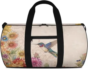 Talayituse Hummingbird Daisy Mandala Print Duffel Bag for Women Waterproof Gym Bag Large Capacity Travel Duffel Bag with Front Zipper Pocket Overnight Crossbody Bag with Adjustable Shoulder Strap