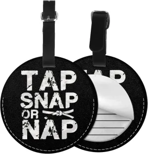 Tap Snap Nap Brazilian Jiu Jitsu Round Leather Luggage Tags for Travel Bags Backpacks Handbags,3.7in