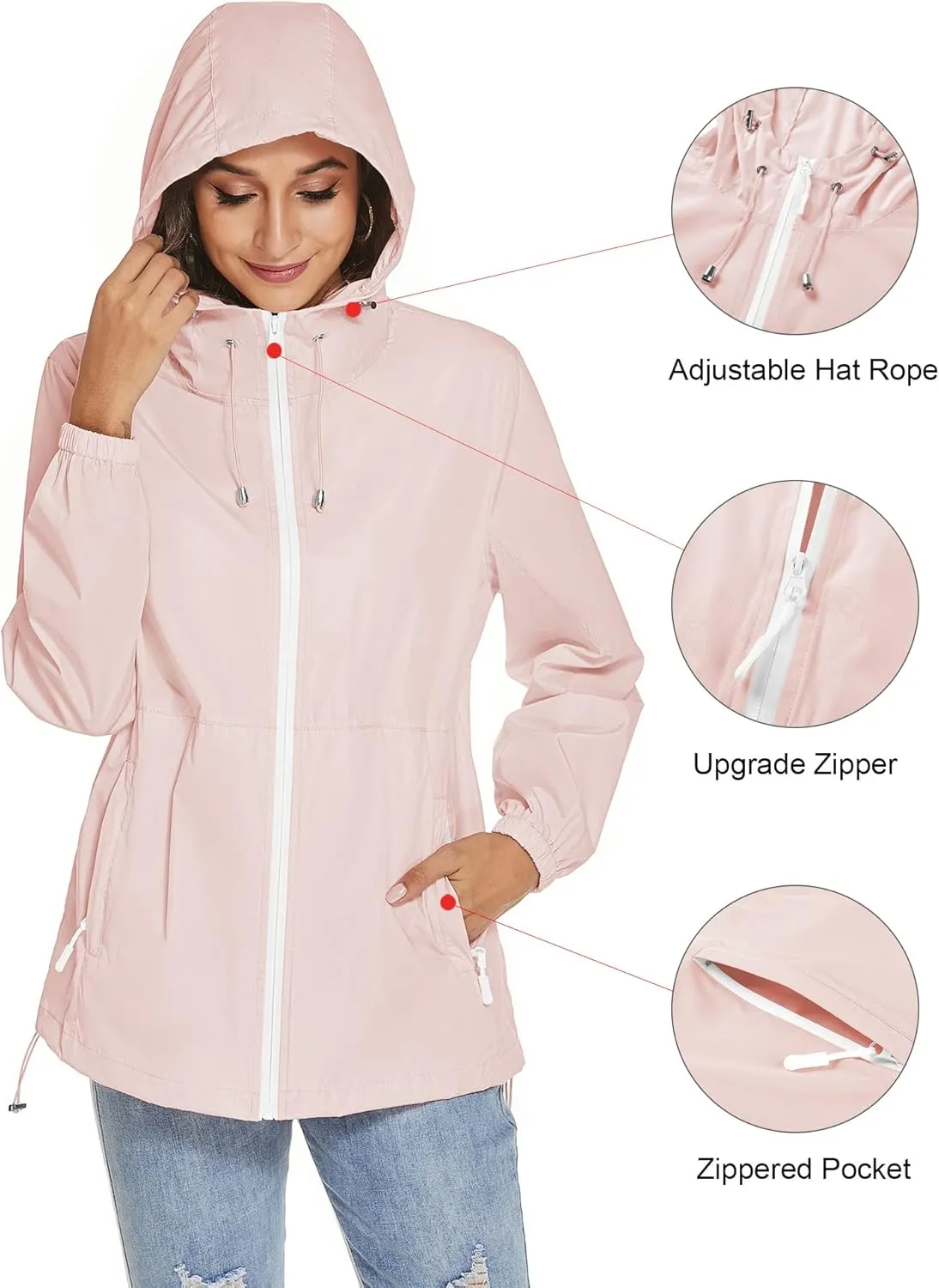 TCOT Womens Rain Jackets Waterproof Windbreaker Jackets lightweight Portable Rain Coat