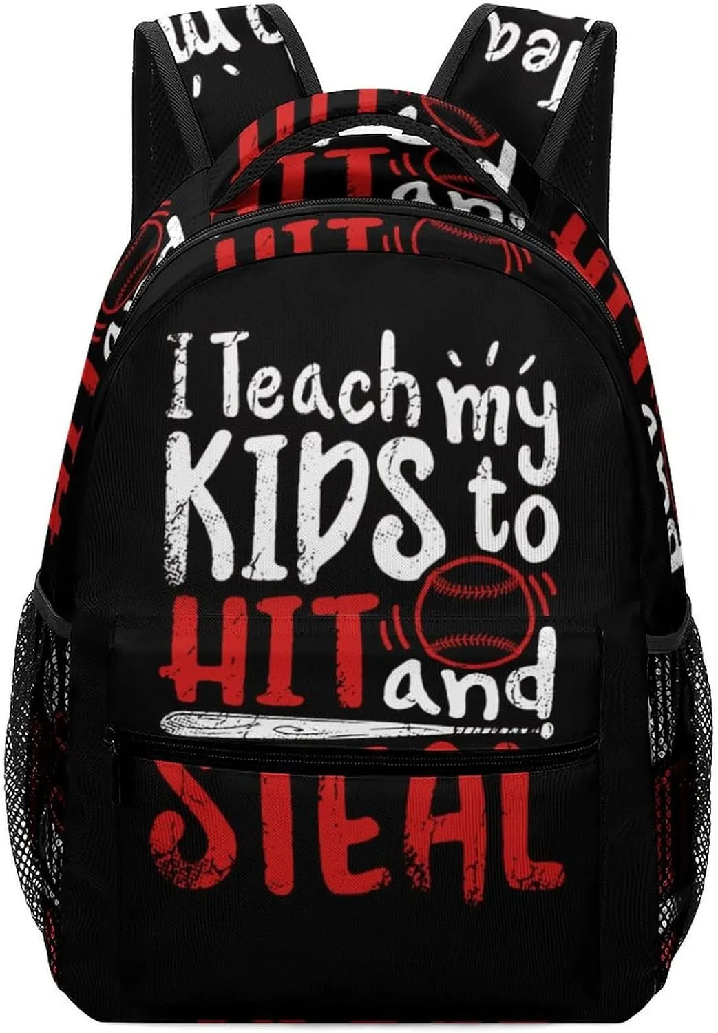 Teach Kids to Hit And Steal Baseball Casual Daypack Backpack Laptop Bag Cute Unisex for Travel Business Work
