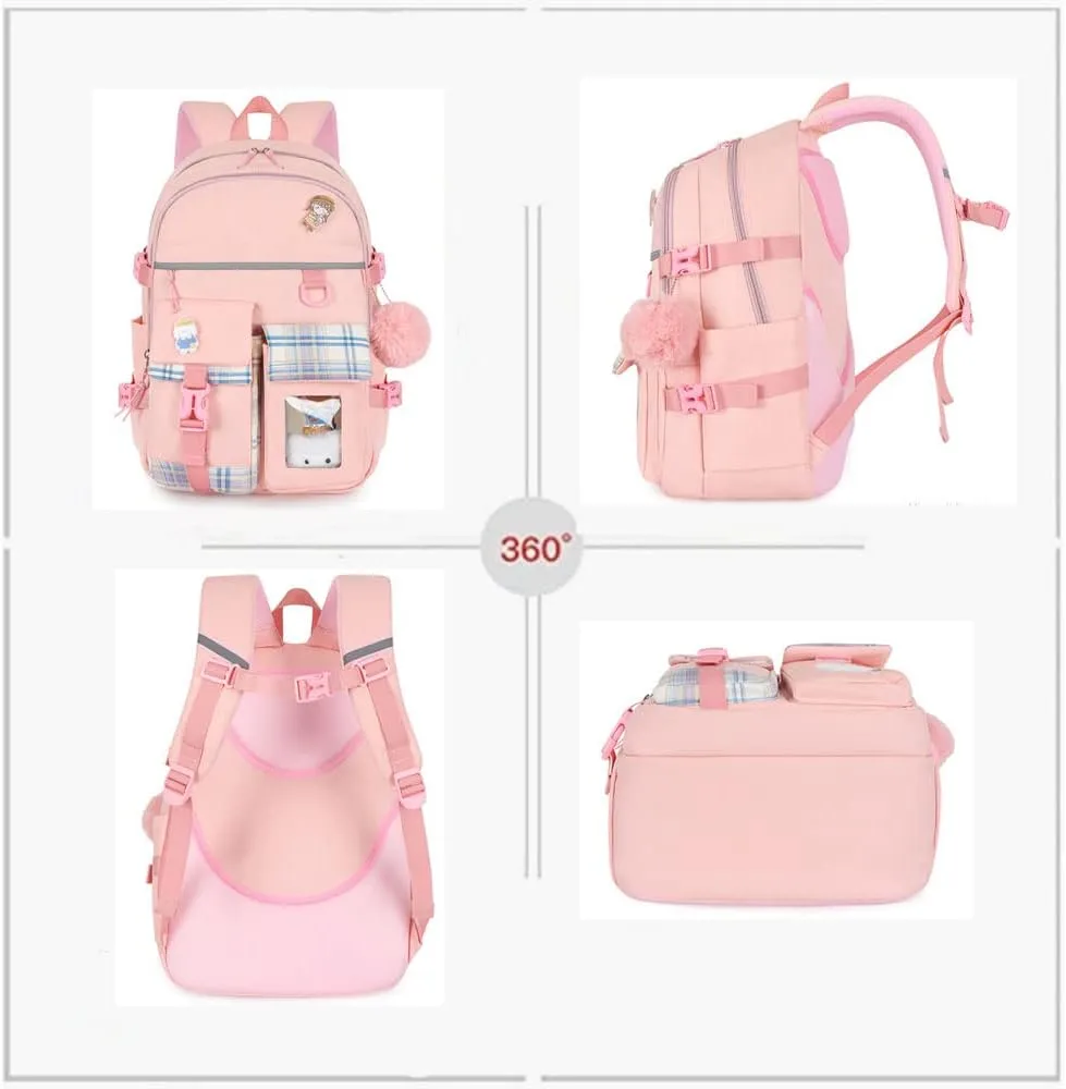 Teenage girls Backpacks15.6 Inch Cute School Bag Elementary Middle High School College Backpack Girls School Large Capacity Waterproof Backpacks, Cute Black Fashion Backpacks Travel Backpack(Black)…