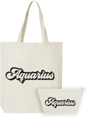 Tees & Tails Astrology Horoscope Sign Canvas Multipurpose Reusable All-Natural Tote Bag & Make Up Bag Set (Retro)