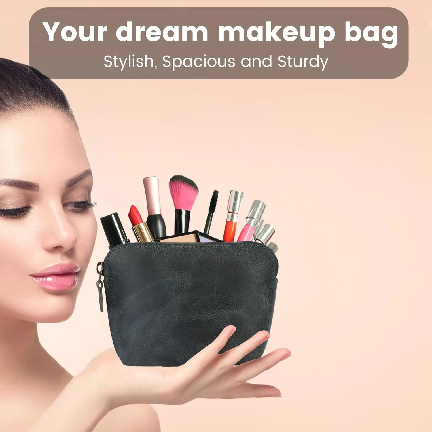 The Antiq Leather Cosmetic Bags Make Up Bags for Women - Handmade Makeup Case Small Makeup Bags Jewelry Coin Pouch, Toiletry Bag for Men, Travel Cosmetic Pouch For Purse- Forest Green