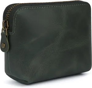 The Antiq Leather Cosmetic Bags Make Up Bags for Women - Handmade Makeup Case Small Makeup Bags Jewelry Coin Pouch, Toiletry Bag for Men, Travel Cosmetic Pouch For Purse- Forest Green