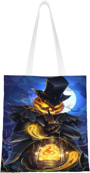 The Domineering Pumpkin Man Carrying an Oil Lamp Tote Bag for Women Canvas Shopping Bags Reusable Beach Bag Grocery Bags Tote Shoulder Bag Gift Bags