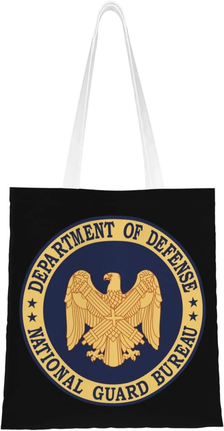 The Official seal of the National Guard Bureau Tote Bag for Women Canvas Shopping Bags Reusable Beach Bag Grocery Bags Tote Shoulder Bag Gift Bags