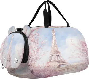 The Paris Tower Kids Overnight Sports Duffel Bags with Shoe Compartment & Wet Pocket Travel Sport Gym Bag for Girls Boys