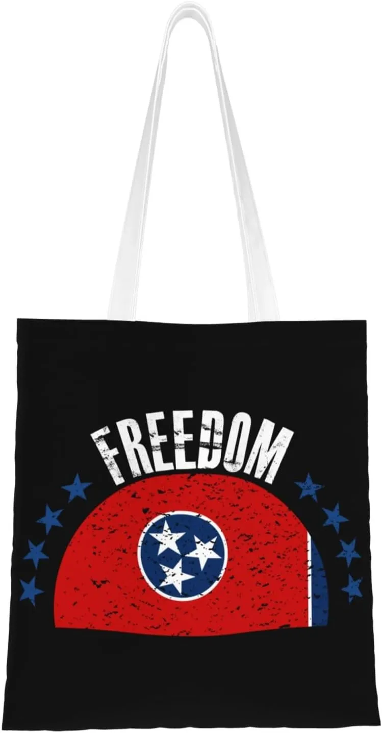 The Tennessee Flag And Freedom Tote Bag for Women Canvas Shopping Bags Reusable Large Capacity Casual Shoulder Handbags Grocery Bags DIY Gift Bags
