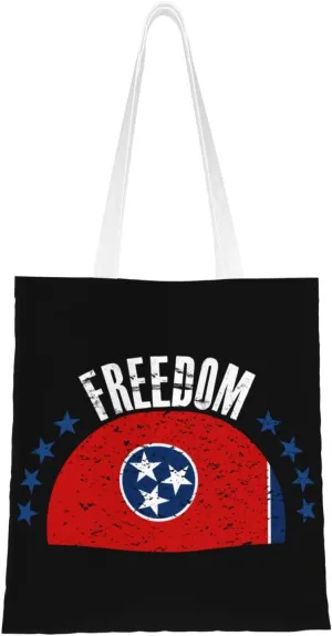 The Tennessee Flag And Freedom Tote Bag for Women Canvas Shopping Bags Reusable Large Capacity Casual Shoulder Handbags Grocery Bags DIY Gift Bags