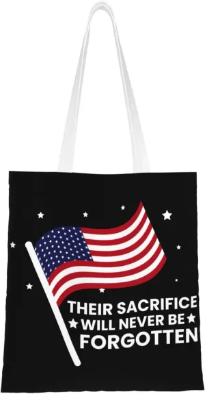 Their Sacrifice Will Never Be Forgotten Tote Bag for Women Canvas Shopping Bags Reusable Large Capacity Casual Shoulder Handbags Grocery Bags DIY Gift Bags
