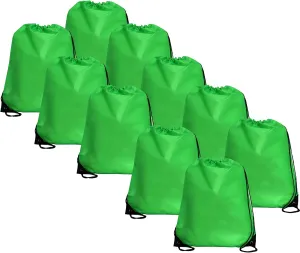 Threadart Drawstring Backpacks - Pack of 10 - Green | Sports Cinch String Sack | Gym, Storage & Travel | Large 15" x 18.5"