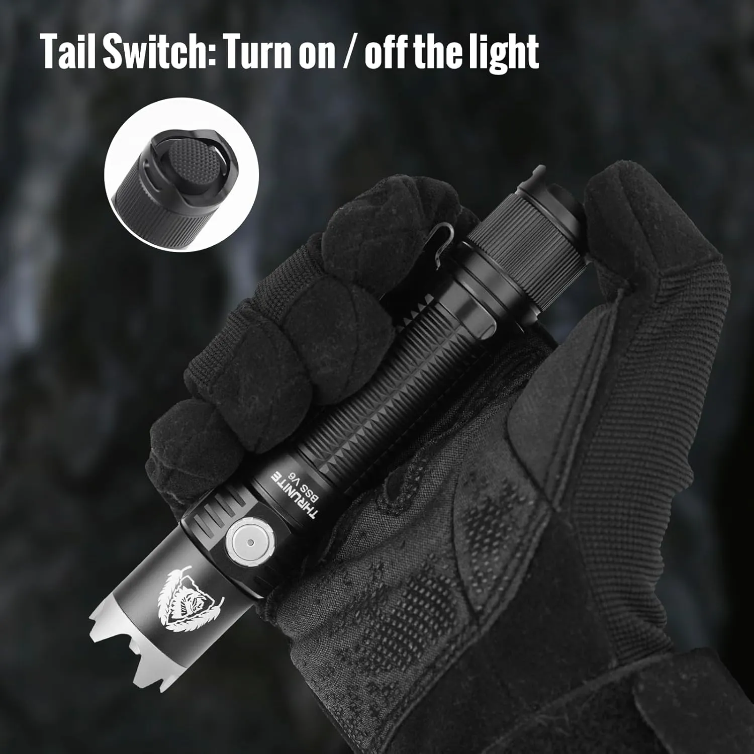 ThruNite BSS V6 Flashlight Black Scout Survival Customized Edition Max 2000 Lumens USB C Rechargeable EDC Flashlights (Black, Cool White)