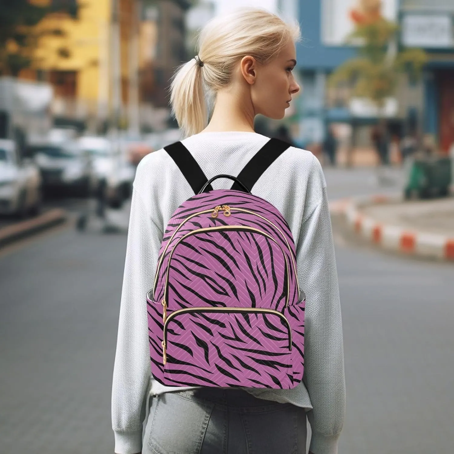 Tigers Stripe Magenta Backpack Purse for Women Girls Fashion Ladies Small Back Pack Purse for Traveling Work College M