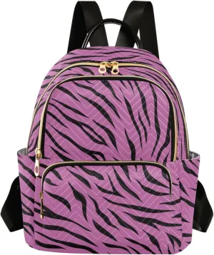 Tigers Stripe Magenta Backpack Purse for Women Girls Fashion Ladies Small Back Pack Purse for Traveling Work College M