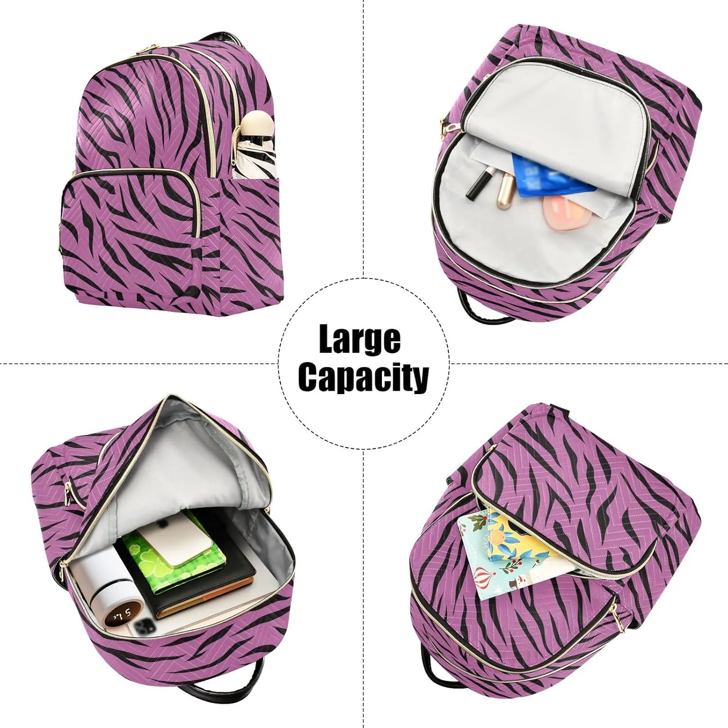 Tigers Stripe Magenta Backpack Purse for Women Girls Fashion Ladies Small Back Pack Purse for Traveling Work College M
