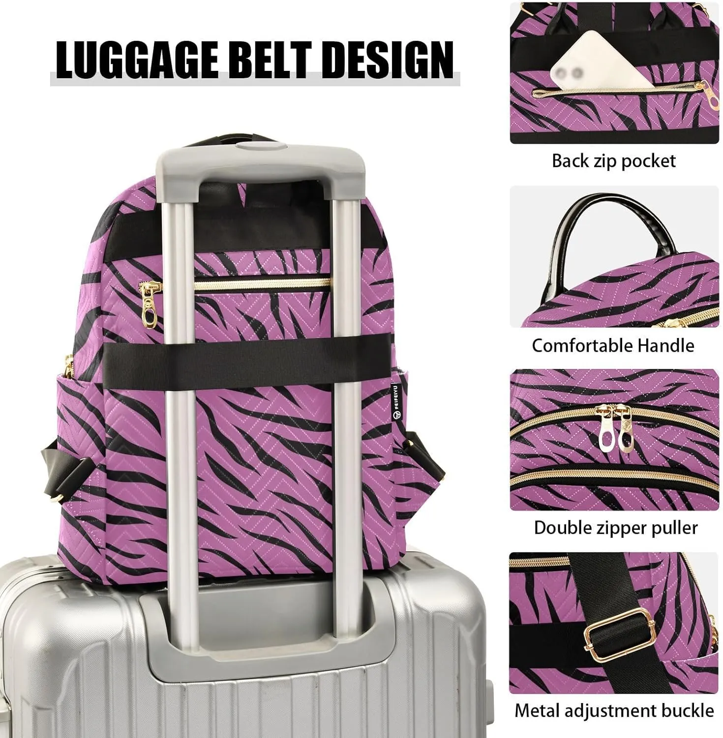 Tigers Stripe Magenta Backpack Purse for Women Girls Fashion Ladies Small Back Pack Purse for Traveling Work College M