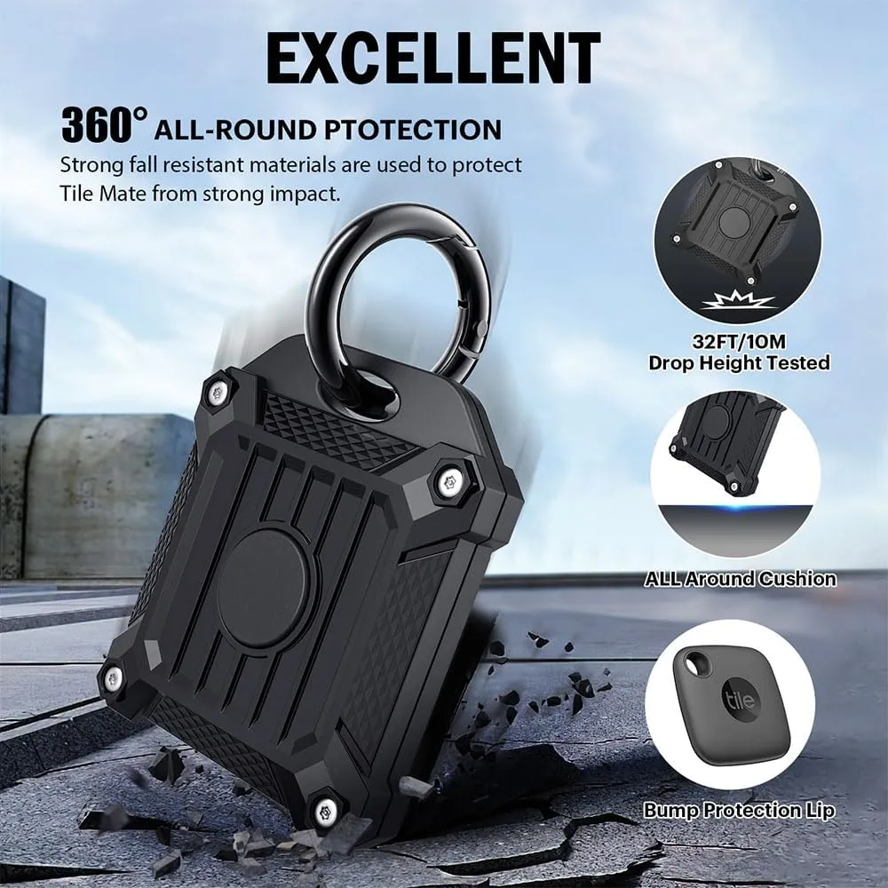 Tile Mate 2022 2024 Tracker Cover Anti-Scratch Waterproof Case with Keychain, Finder and Item Locator Cover for Carabiner, Keys, Bags, Cat Dog Collar Holder