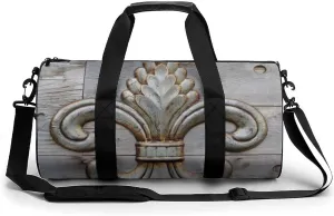 Tin Fleur-de-lis Detail Cylindrical Gym Duffle Bag Foldable Weekender Bags Lightweight Travel Handbag