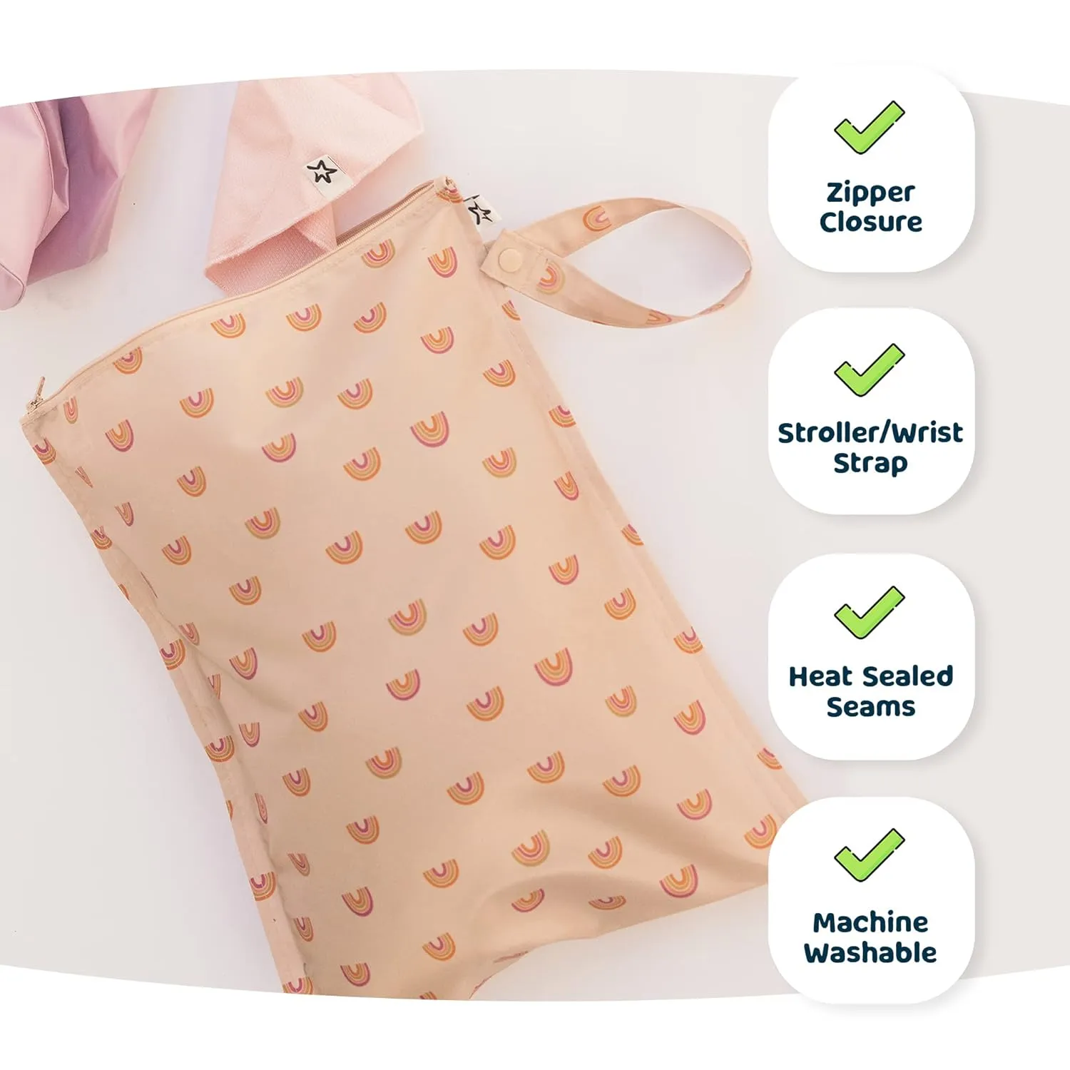 Tiny Twinkle Mess-proof Waterproof Wet Dry Bag | 2 Pack Reusable for Swimsuits, Gym & Baby Clothes | Leakproof Wet Clothes Bag, Beach Travel Essentials (Black, Green Checkers)