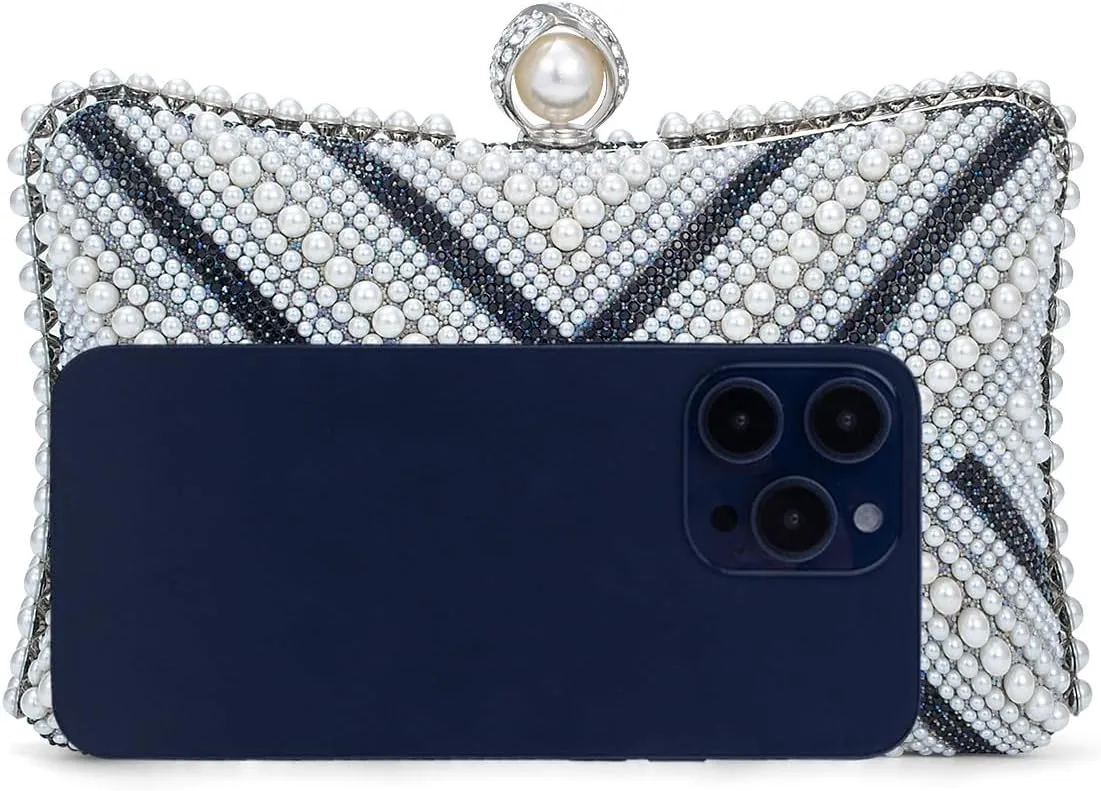 Tmore Pearl Clutch Purse Women's Evening Handbags Luxury Beaded Bride Purse with Chain for Wedding Prom Cocktail Party