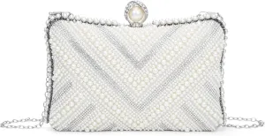 Tmore Pearl Clutch Purse Women's Evening Handbags Luxury Beaded Bride Purse with Chain for Wedding Prom Cocktail Party