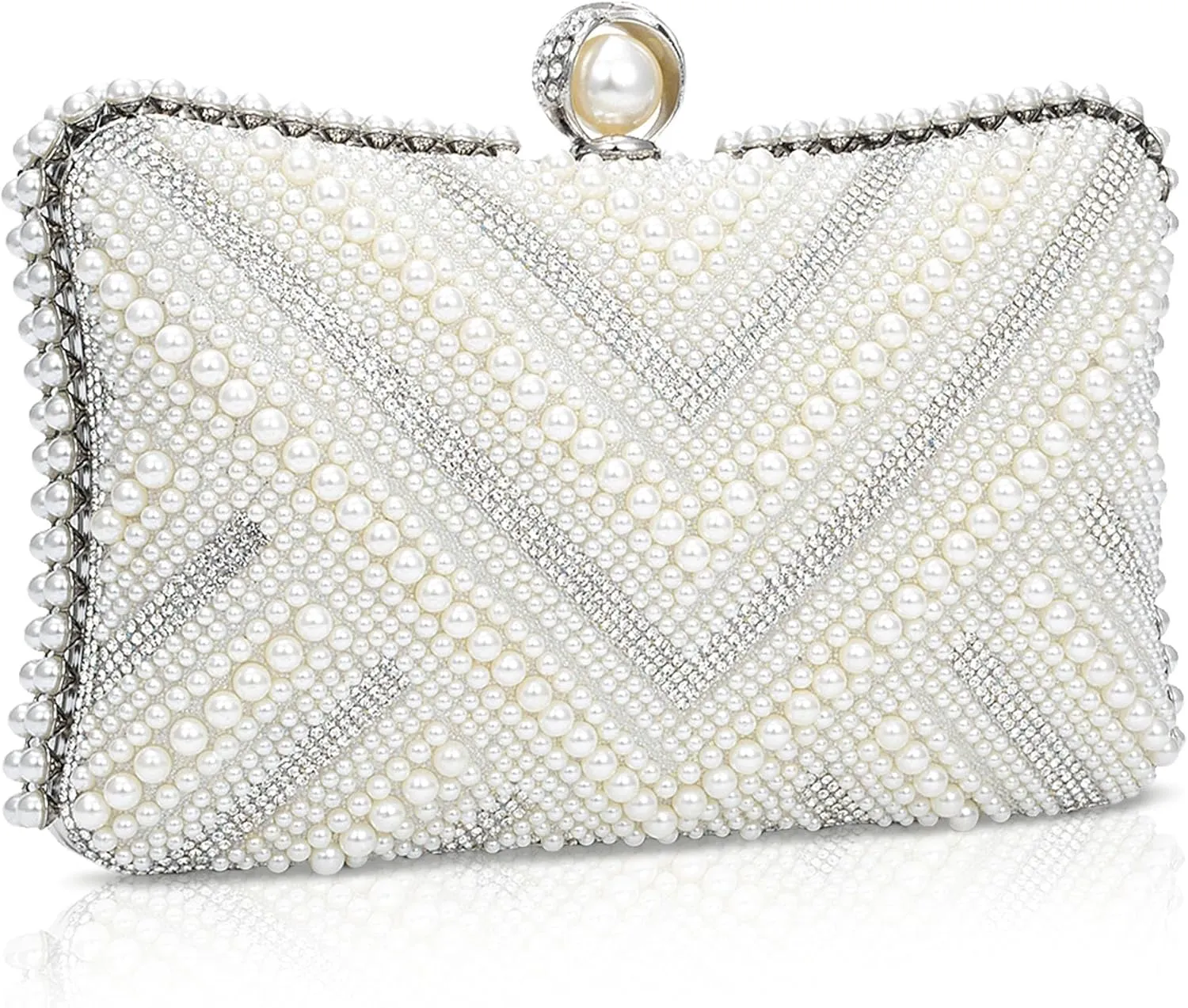 Tmore Pearl Clutch Purse Women's Evening Handbags Luxury Beaded Bride Purse with Chain for Wedding Prom Cocktail Party
