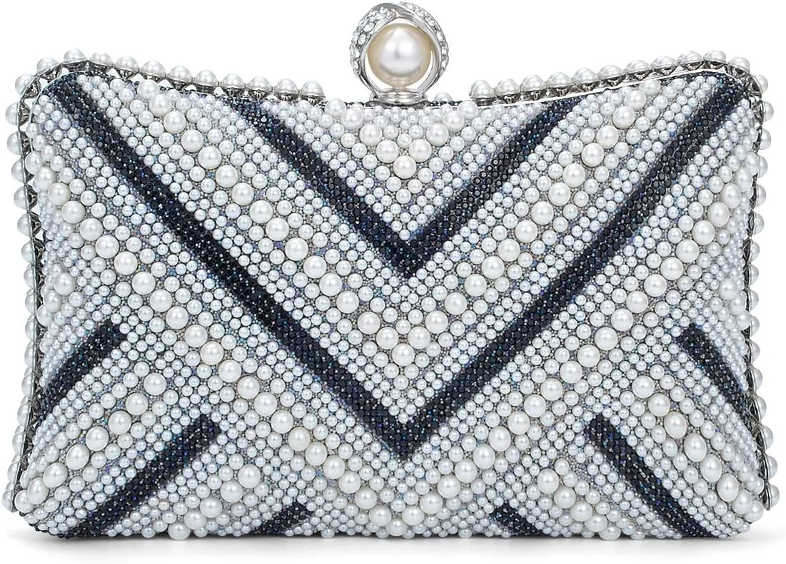 Tmore Pearl Clutch Purse Women's Evening Handbags Luxury Beaded Bride Purse with Chain for Wedding Prom Cocktail Party