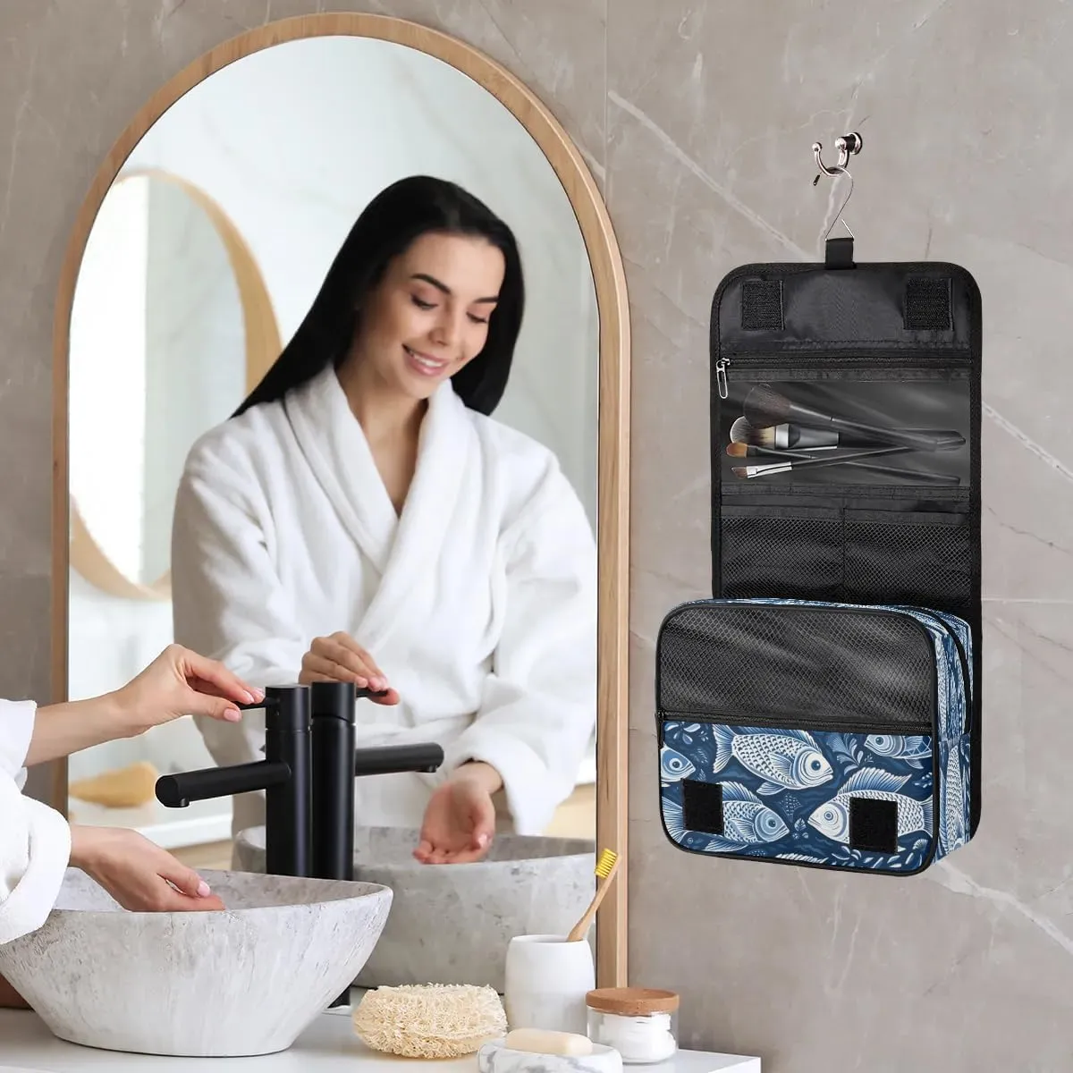 Toiletry Bag Hanging Toiletry Bag Travel Essentials Makeup Bag Travel Size Toiletries Bag Retro Fishes Travel Essentials For Women Travel Containers For Toiletries