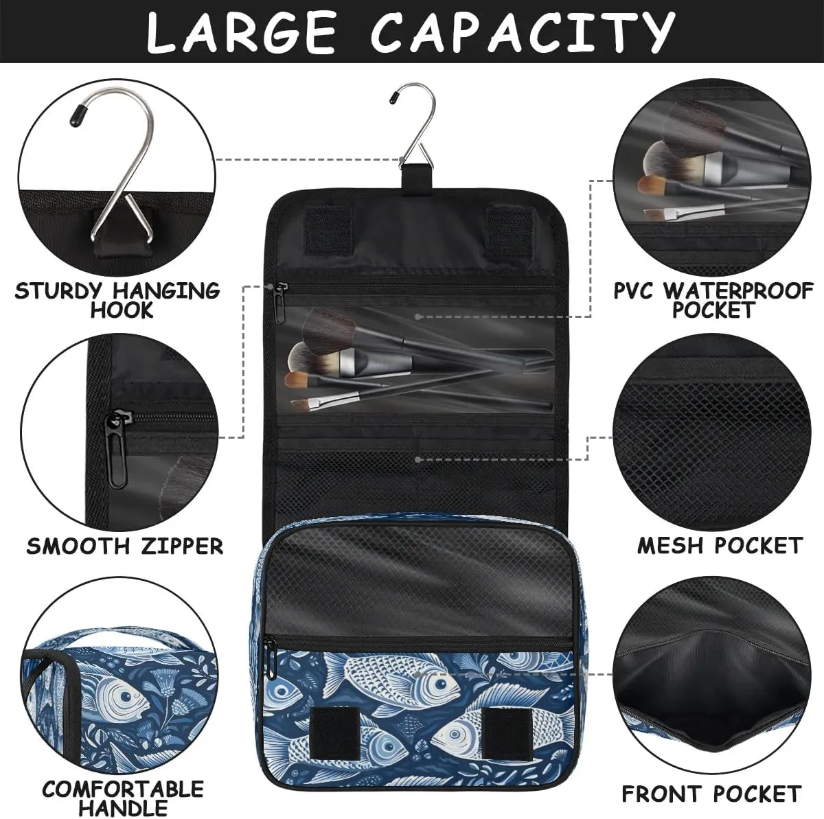 Toiletry Bag Hanging Toiletry Bag Travel Essentials Makeup Bag Travel Size Toiletries Bag Retro Fishes Travel Essentials For Women Travel Containers For Toiletries