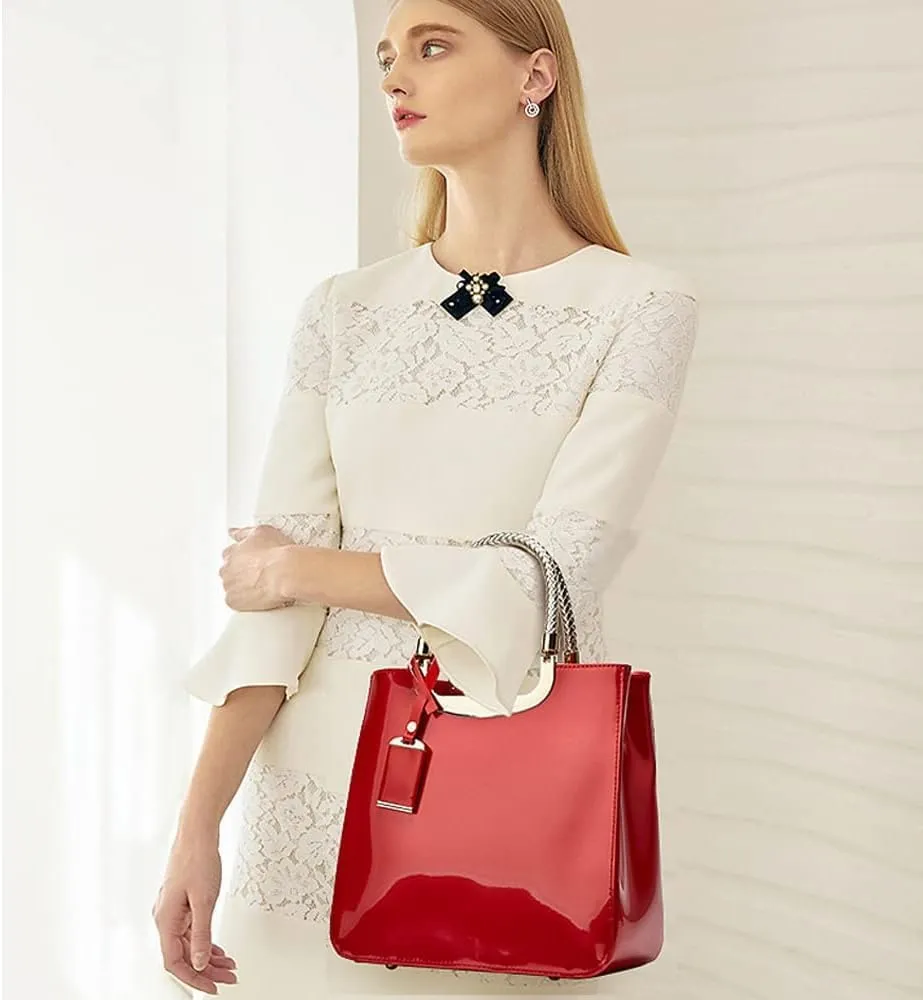 Top Handle Handbags for Women Shiny Patent Leather Purses Square Satchel Stylish Evening Bags Shoulder Crossbody Bag
