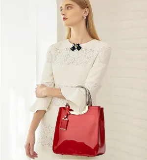 Top Handle Handbags for Women Shiny Patent Leather Purses Square Satchel Stylish Evening Bags Shoulder Crossbody Bag