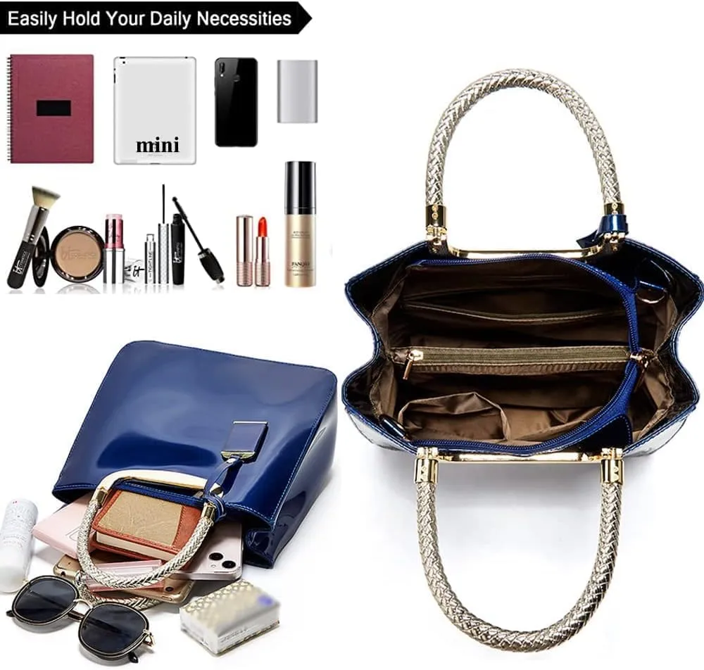 Top Handle Handbags for Women Shiny Patent Leather Purses Square Satchel Stylish Evening Bags Shoulder Crossbody Bag