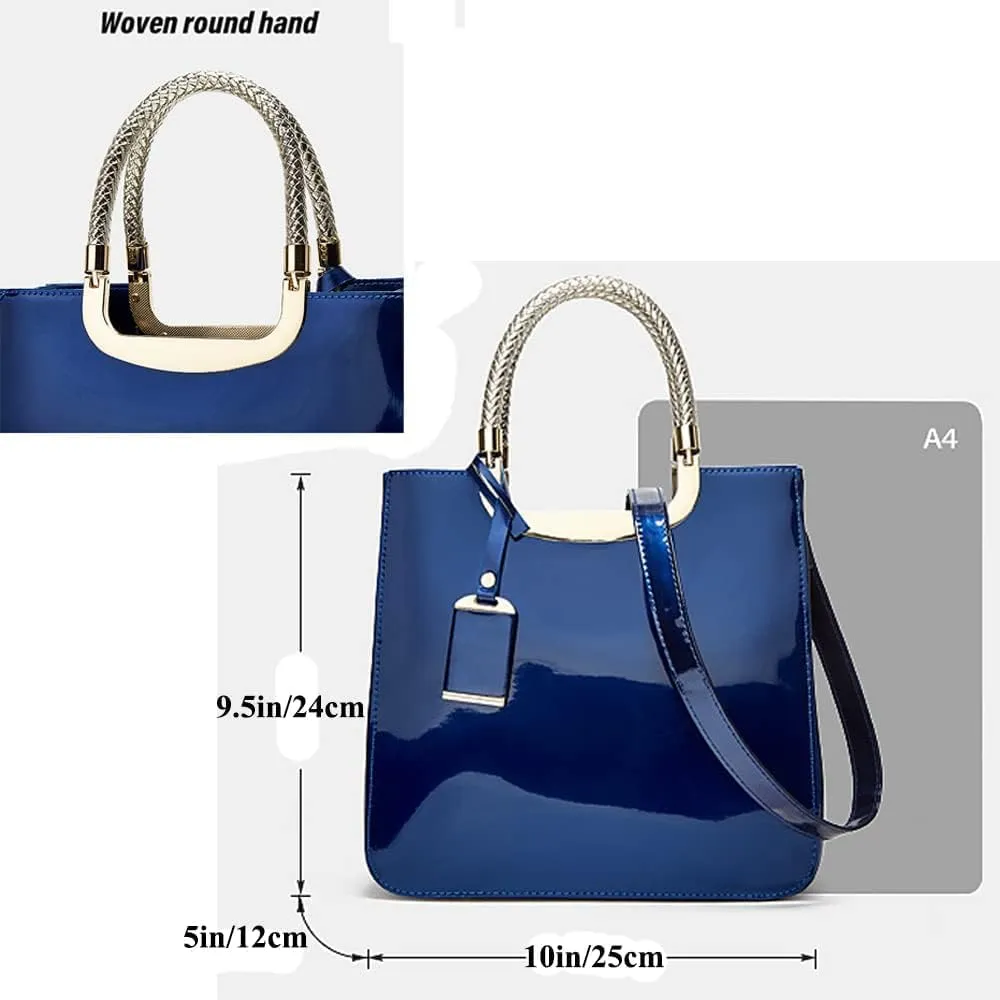 Top Handle Handbags for Women Shiny Patent Leather Purses Square Satchel Stylish Evening Bags Shoulder Crossbody Bag