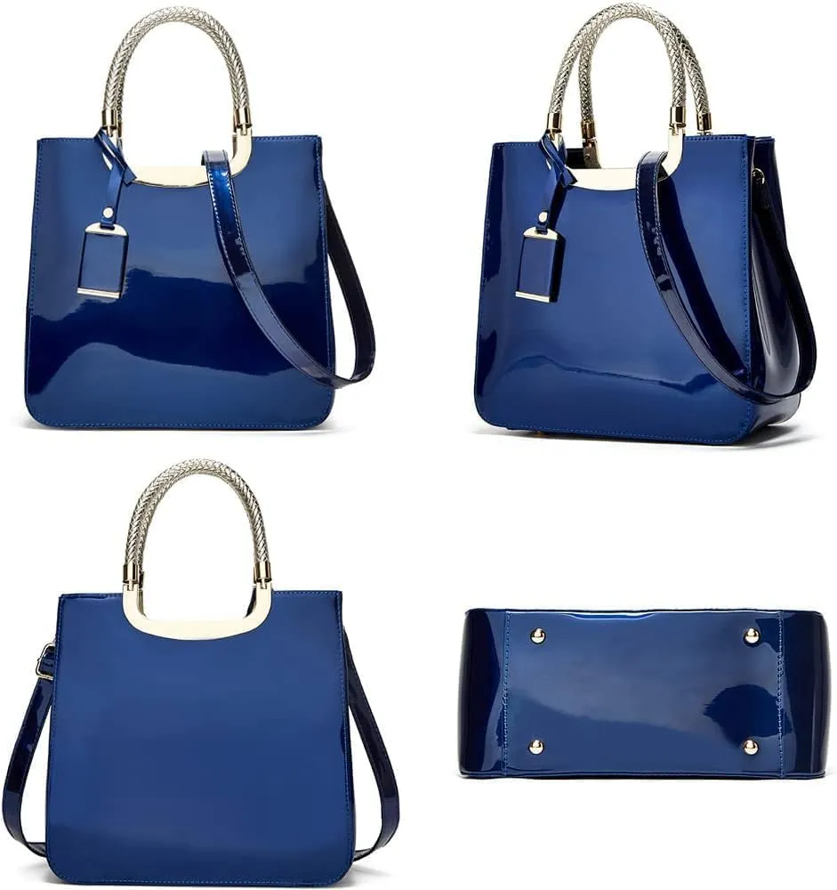 Top Handle Handbags for Women Shiny Patent Leather Purses Square Satchel Stylish Evening Bags Shoulder Crossbody Bag