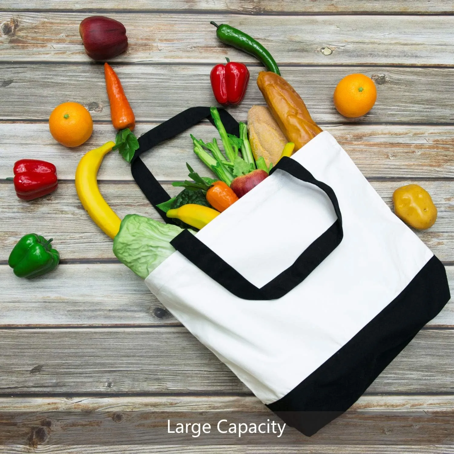 TOPDesign 3-Pack Super Strong Large 12oz Cotton Canvas Tote Bags, Reusable Grocery Shopping Cloth Bags, Fashionable Two-Tone Totes for Crafts, DIY Your Creative Designs