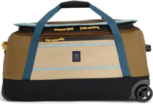 Topo Designs Mountain Duffel Roller 90L, Telescoping Handle, Crushproof Wheels, External Stabilizer Bar   Panel Rails, Matte PVC Liner, Bluesign Approved (Desert Palm/Sahara)