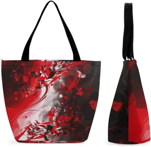 Tote Bag for Women Casual Shoulder Bag Red Black White Abstract Handbag Reusable Shopping Bags Grocery Bag