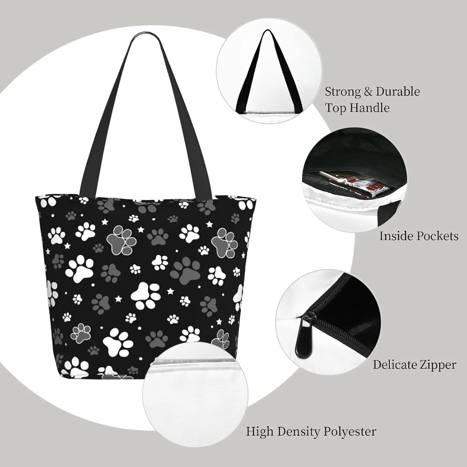 Tote Bag for Women Large Shoulder Bag with Zipper Pockets Stylish Print Handbags for Work Travel Shopping