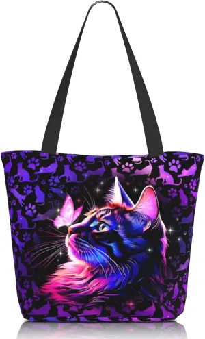 Tote Bag for Women Large Shoulder Bag with Zipper Pockets Stylish Print Handbags for Work Travel Shopping