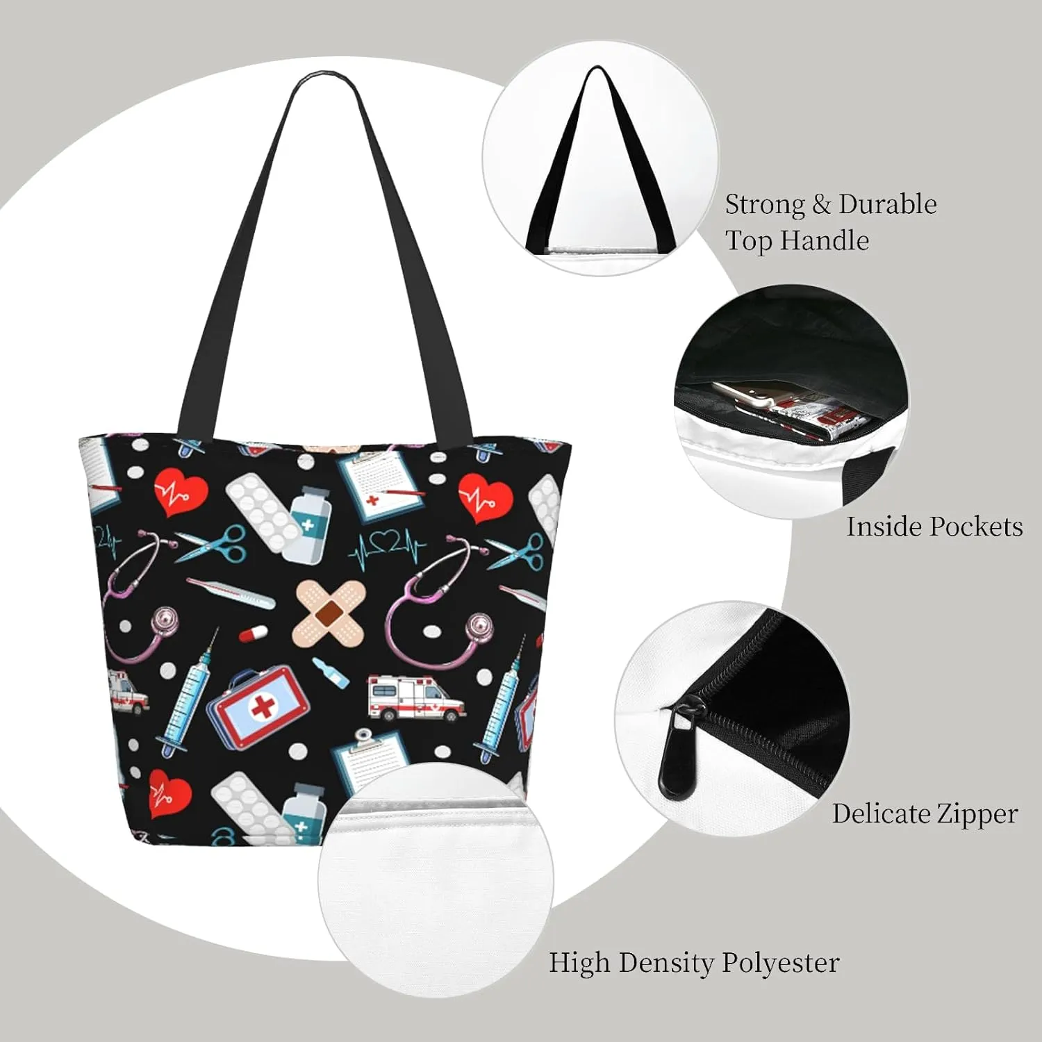 Tote Bag for Women Large Shoulder Bag with Zipper Pockets Stylish Print Handbags for Work Travel Shopping