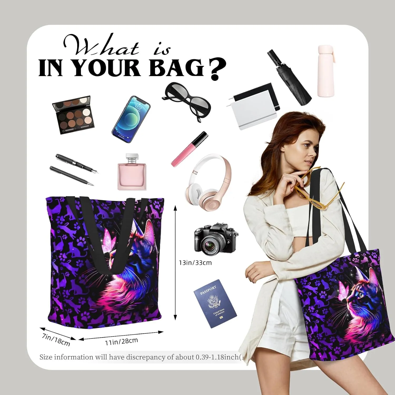 Tote Bag for Women Large Shoulder Bag with Zipper Pockets Stylish Print Handbags for Work Travel Shopping