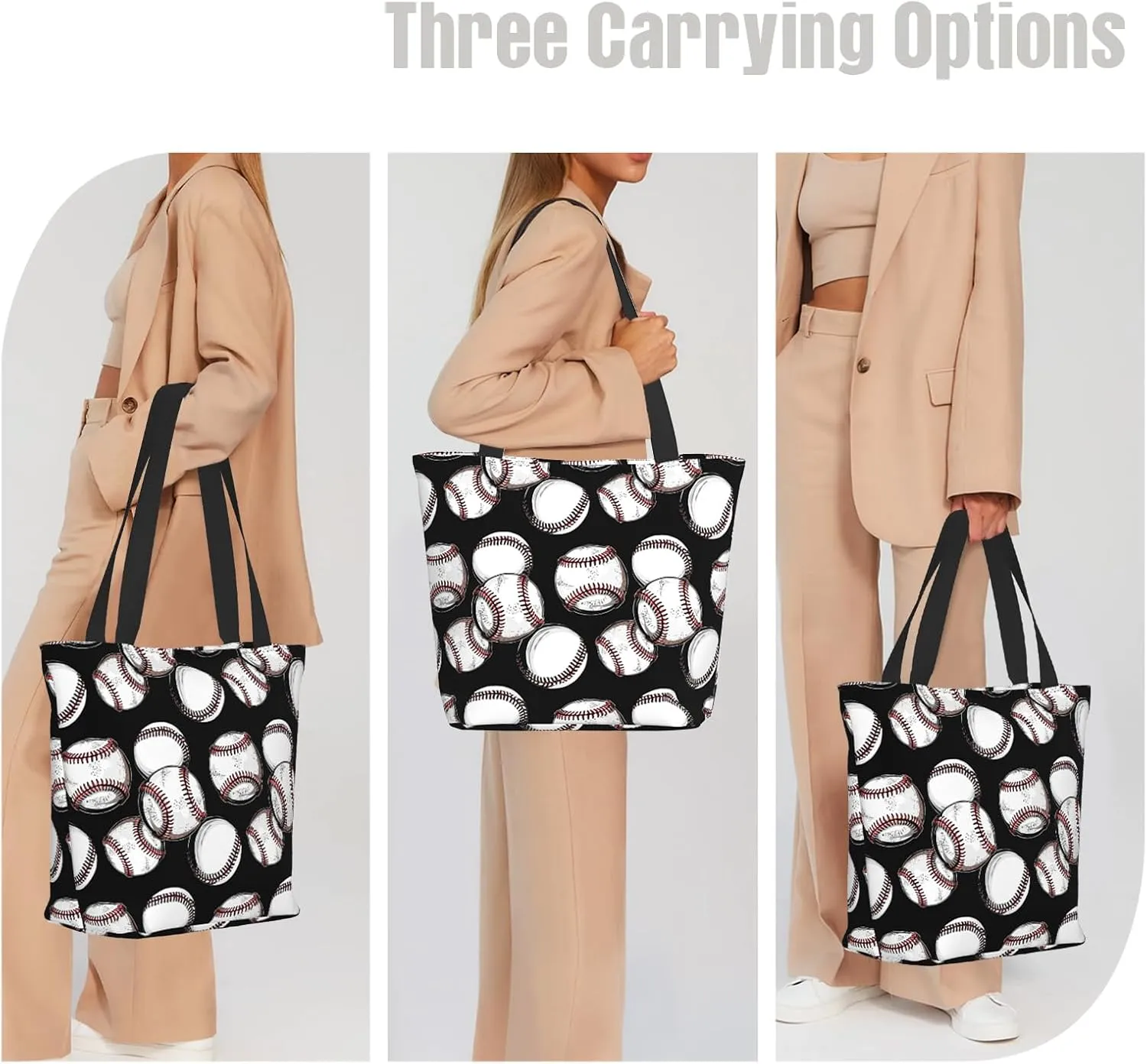 Tote Bag for Women Large Shoulder Bag with Zipper Pockets Stylish Print Handbags for Work Travel Shopping