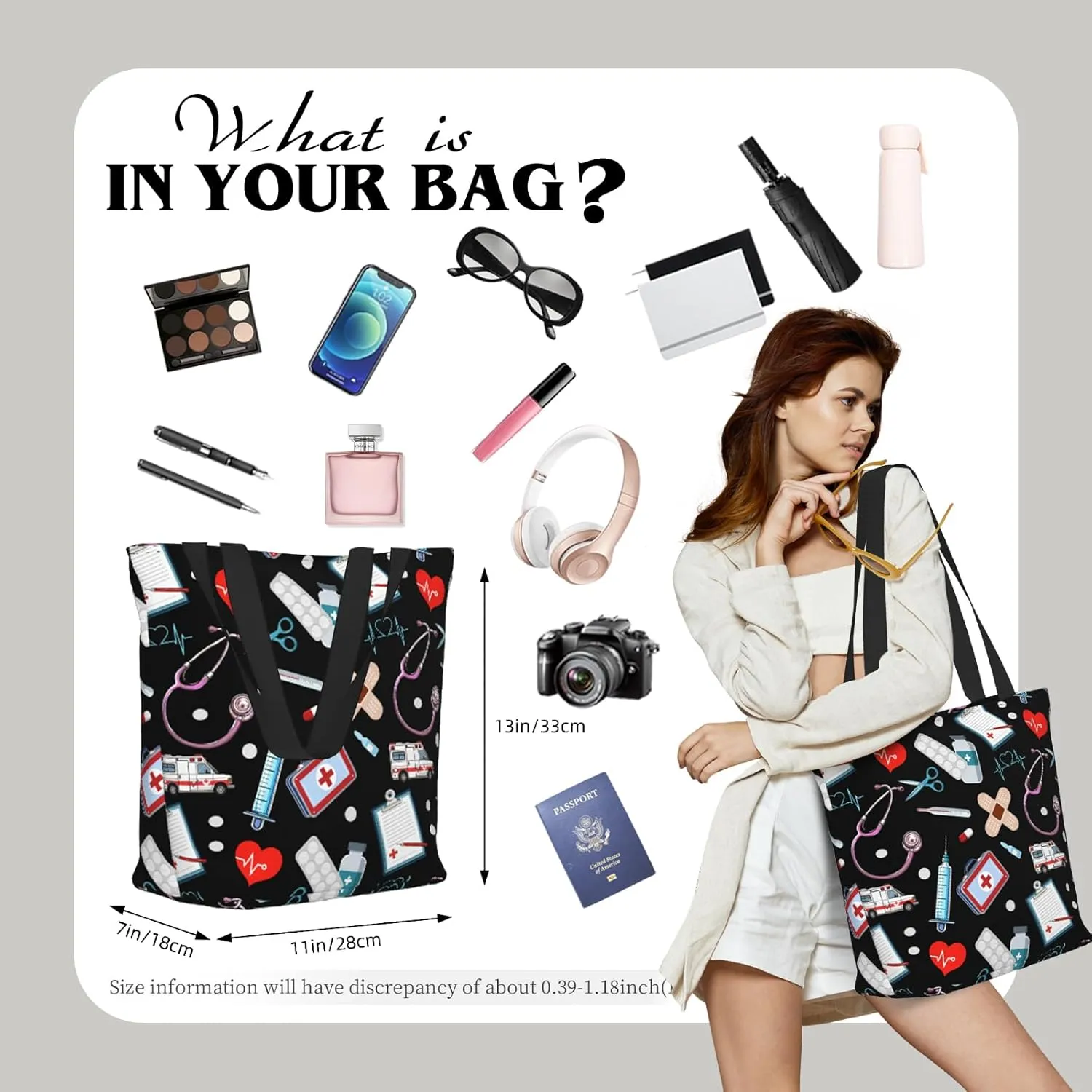 Tote Bag for Women Large Shoulder Bag with Zipper Pockets Stylish Print Handbags for Work Travel Shopping