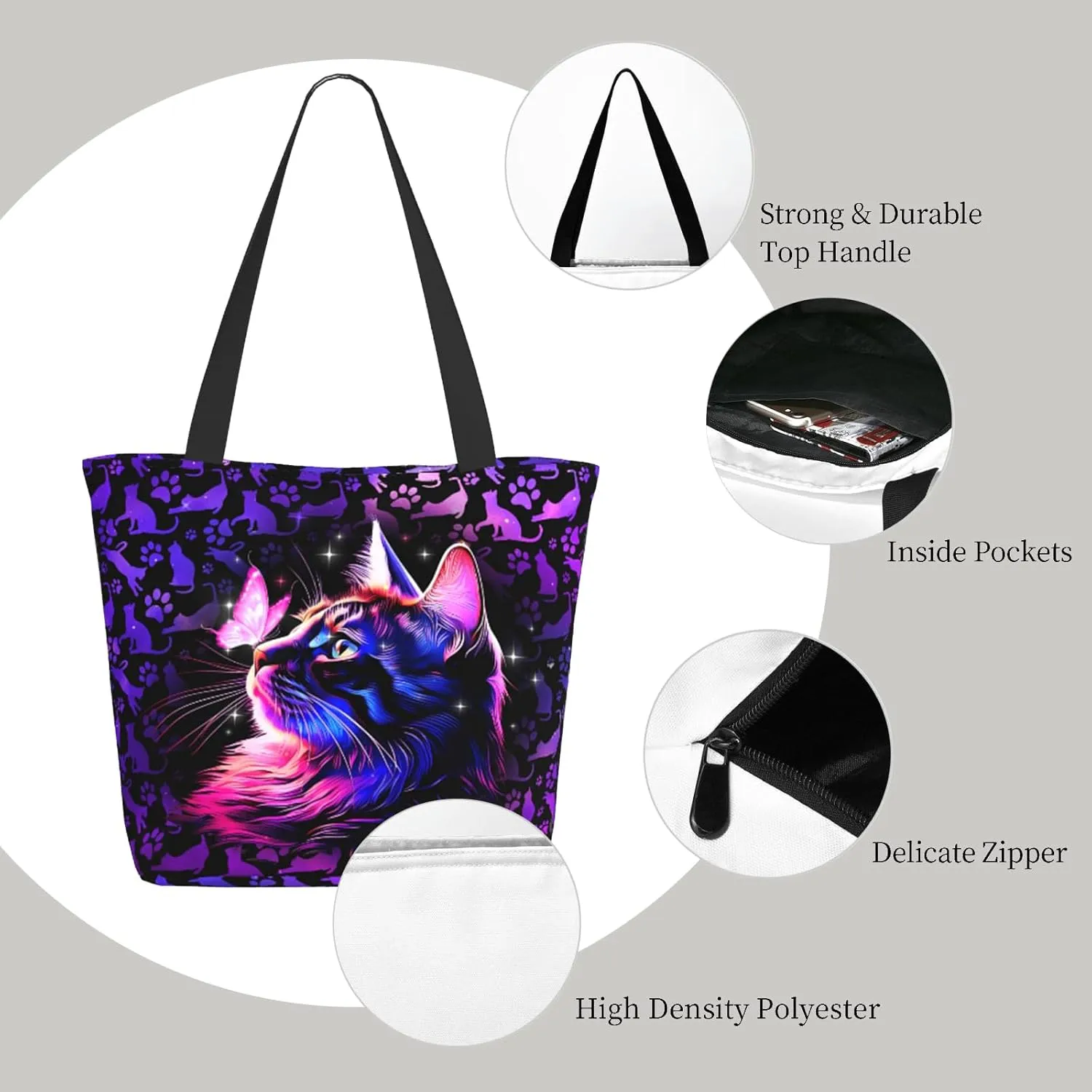 Tote Bag for Women Large Shoulder Bag with Zipper Pockets Stylish Print Handbags for Work Travel Shopping