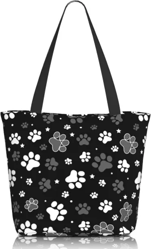 Tote Bag for Women Large Shoulder Bag with Zipper Pockets Stylish Print Handbags for Work Travel Shopping