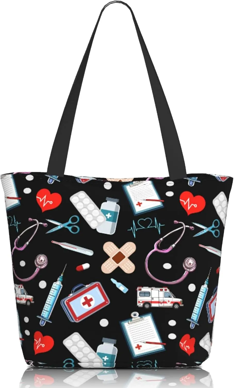 Tote Bag for Women Large Shoulder Bag with Zipper Pockets Stylish Print Handbags for Work Travel Shopping