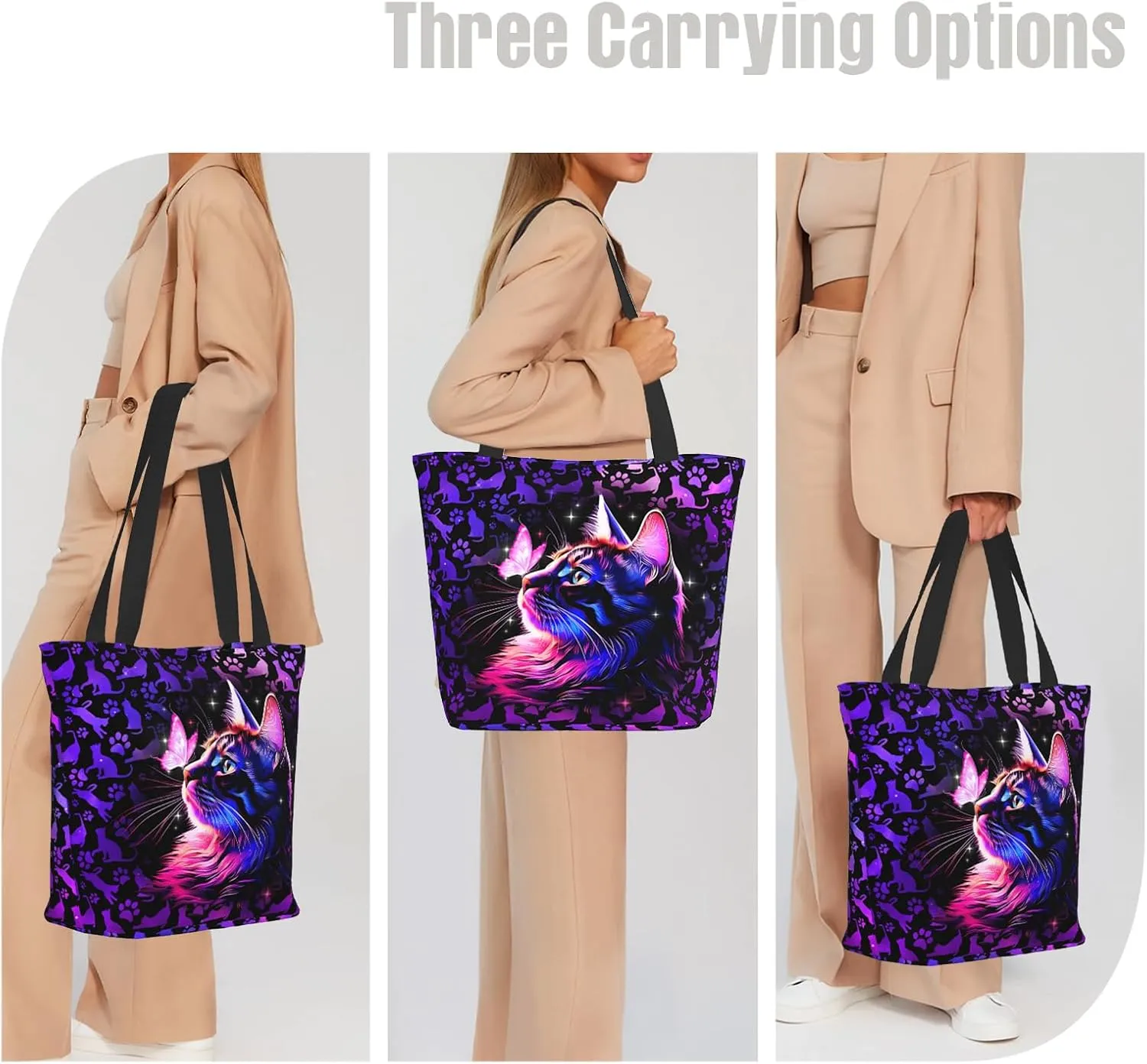 Tote Bag for Women Large Shoulder Bag with Zipper Pockets Stylish Print Handbags for Work Travel Shopping