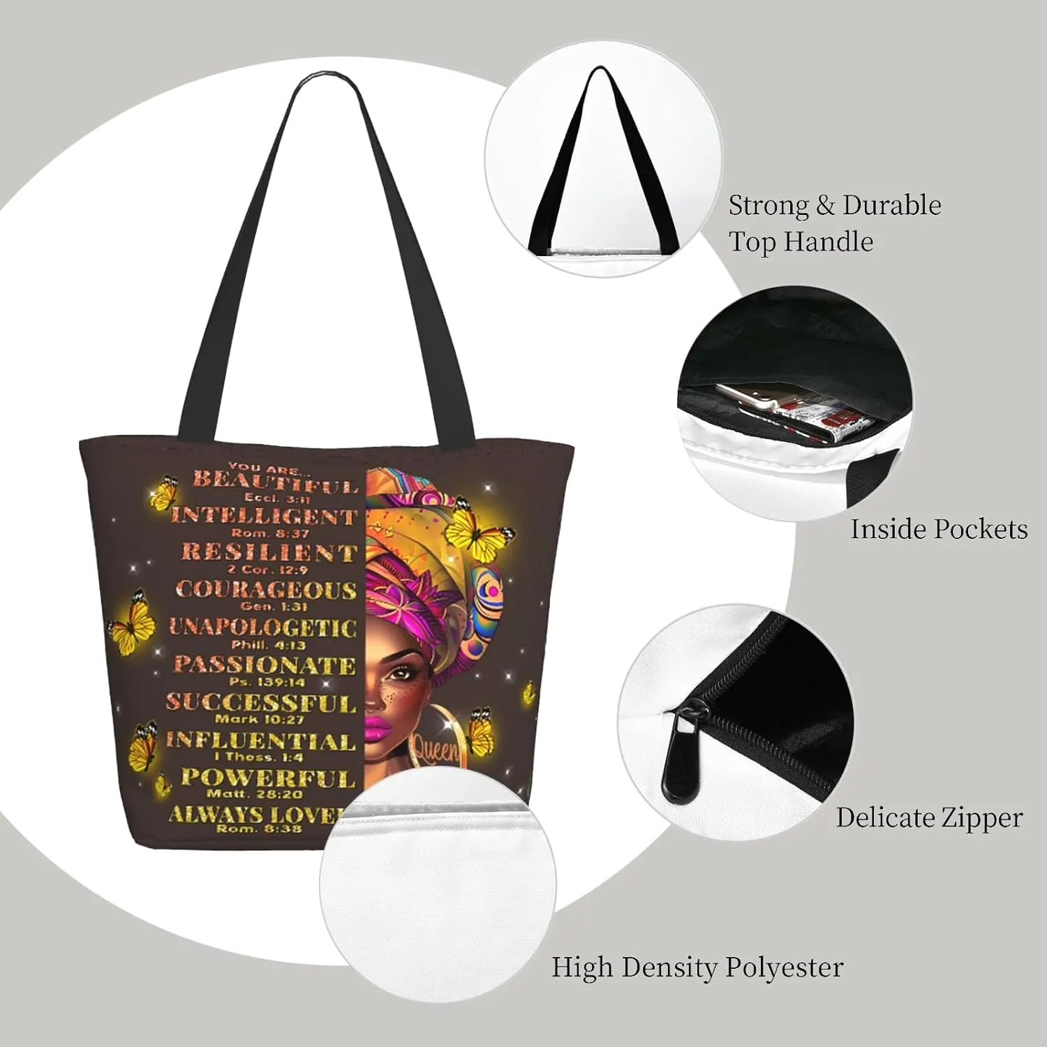 Tote Bag for Women Large Shoulder Bag with Zipper Pockets Stylish Print Handbags for Work Travel Shopping